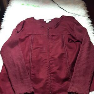 IKC VINTAGE  Burgundy‎ Suede Leather Sweater Jacket Linen XL